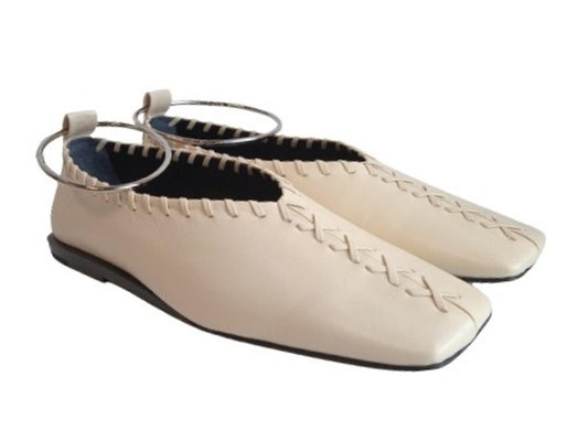 JIL SANDER Ladies Beige Leather Stitch Detail Ballerina Shoes EU41 UK8 NEW