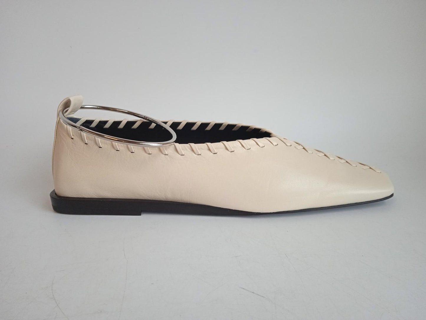 JIL SANDER Ladies Beige Leather Stitch Detail Ballerina Shoes EU41 UK8 NEW