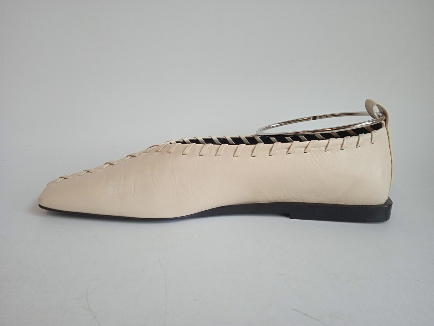 JIL SANDER Ladies Beige Leather Stitch Detail Ballerina Shoes EU41 UK8 NEW