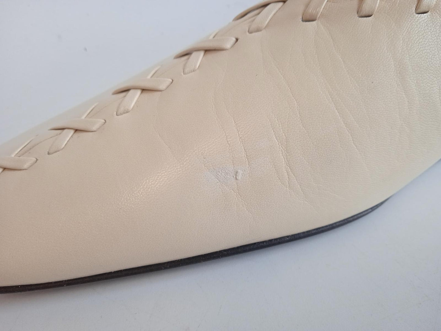 JIL SANDER Ladies Beige Leather Stitch Detail Ballerina Shoes EU41 UK8 NEW