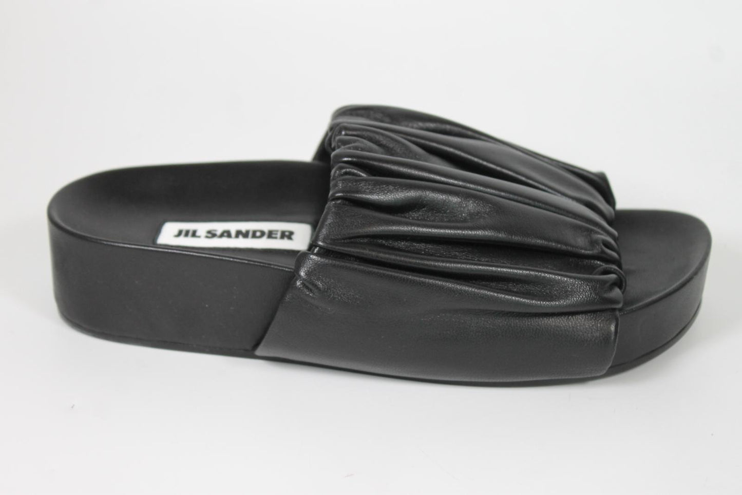 JIL SANDER Ladies Black Leather Chunky Sole Slider Sandals EU37 UK4 NEW