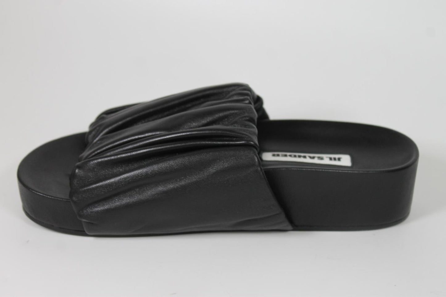 JIL SANDER Ladies Black Leather Chunky Sole Slider Sandals EU37 UK4 NEW