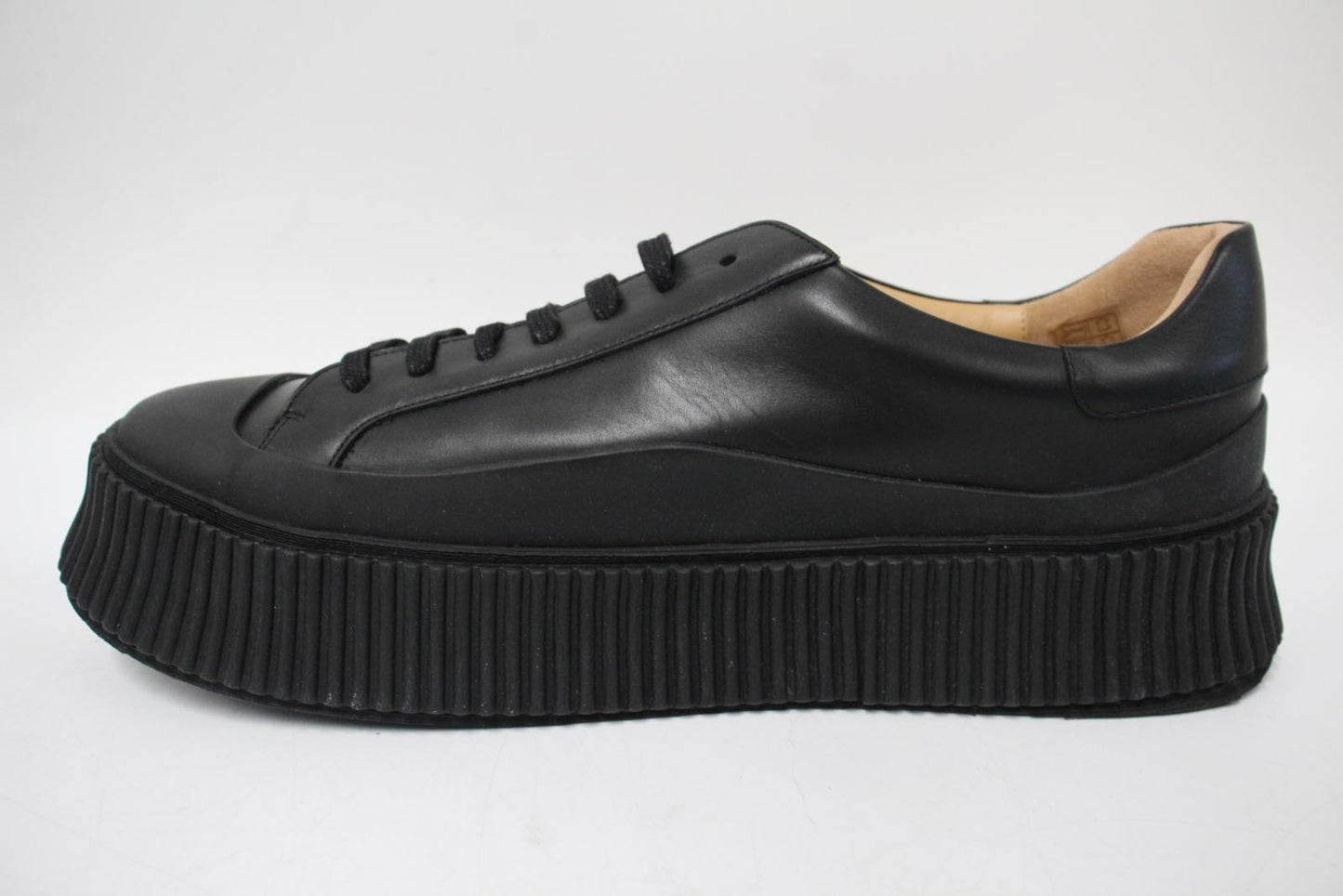 JIL SANDER Men's Black Calf Leather Agnellato Low-Top Sneakers EU44 UK10 NEW