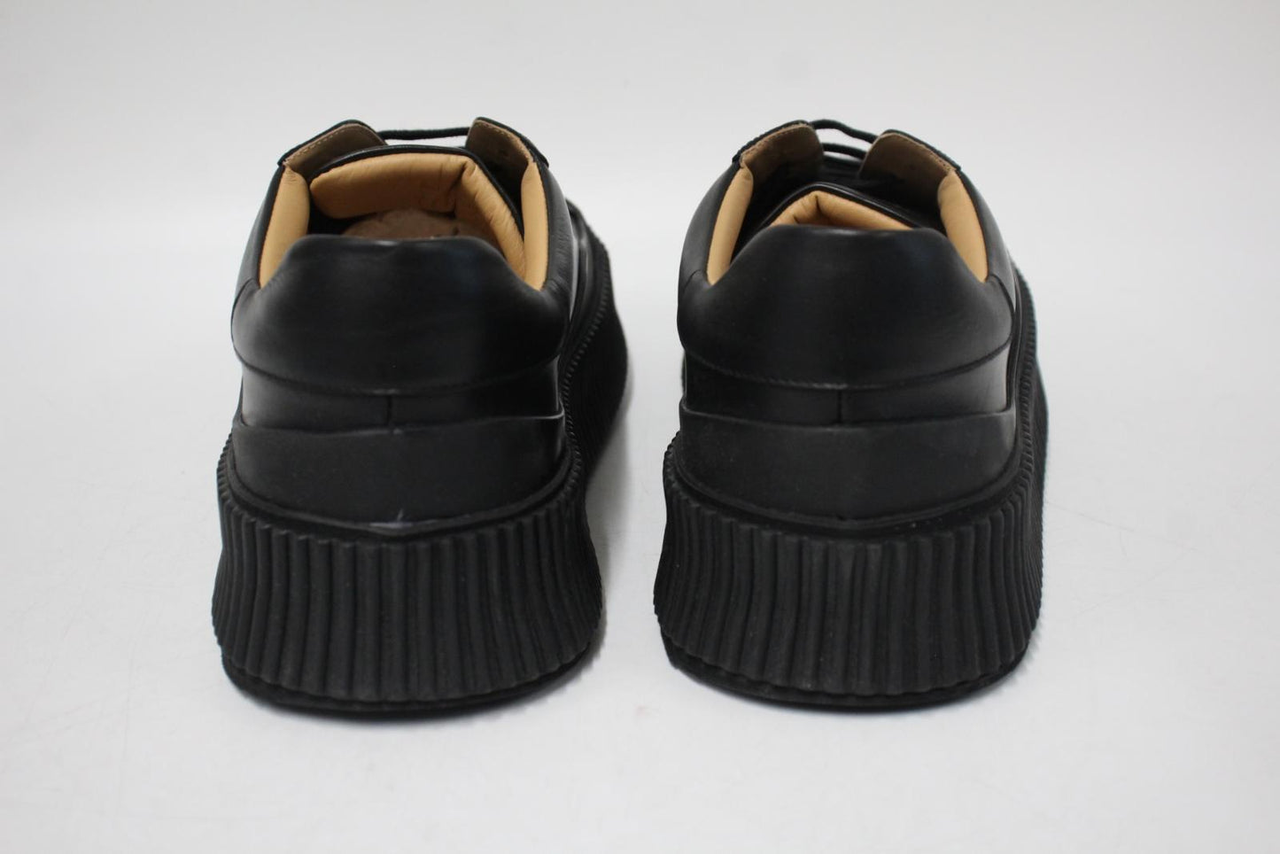 JIL SANDER Men's Black Calf Leather Agnellato Low-Top Sneakers EU44 UK10 NEW