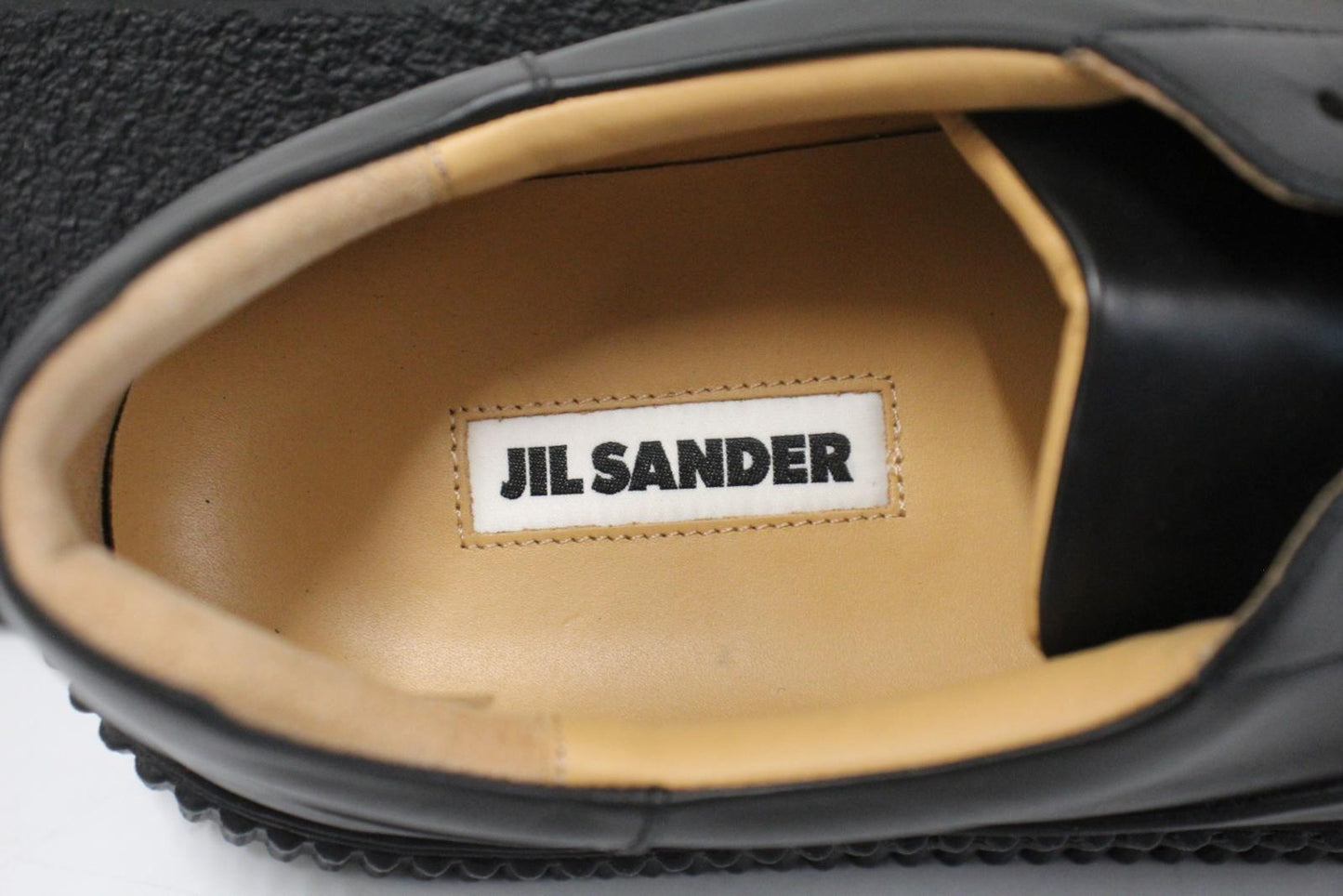JIL SANDER Men's Black Calf Leather Agnellato Low-Top Sneakers EU44 UK10 NEW