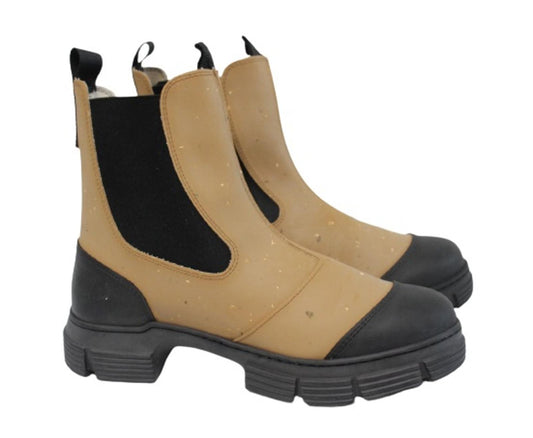 GANNI Ladies Tan Brown Flecked Recycled Rubber Chelsea Boots EU41 UK8 NEW