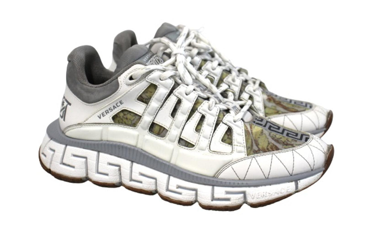 VERSACE Men's White Leather Trigreca Sneakers Trainers IT41.5 UK7.5 NEW