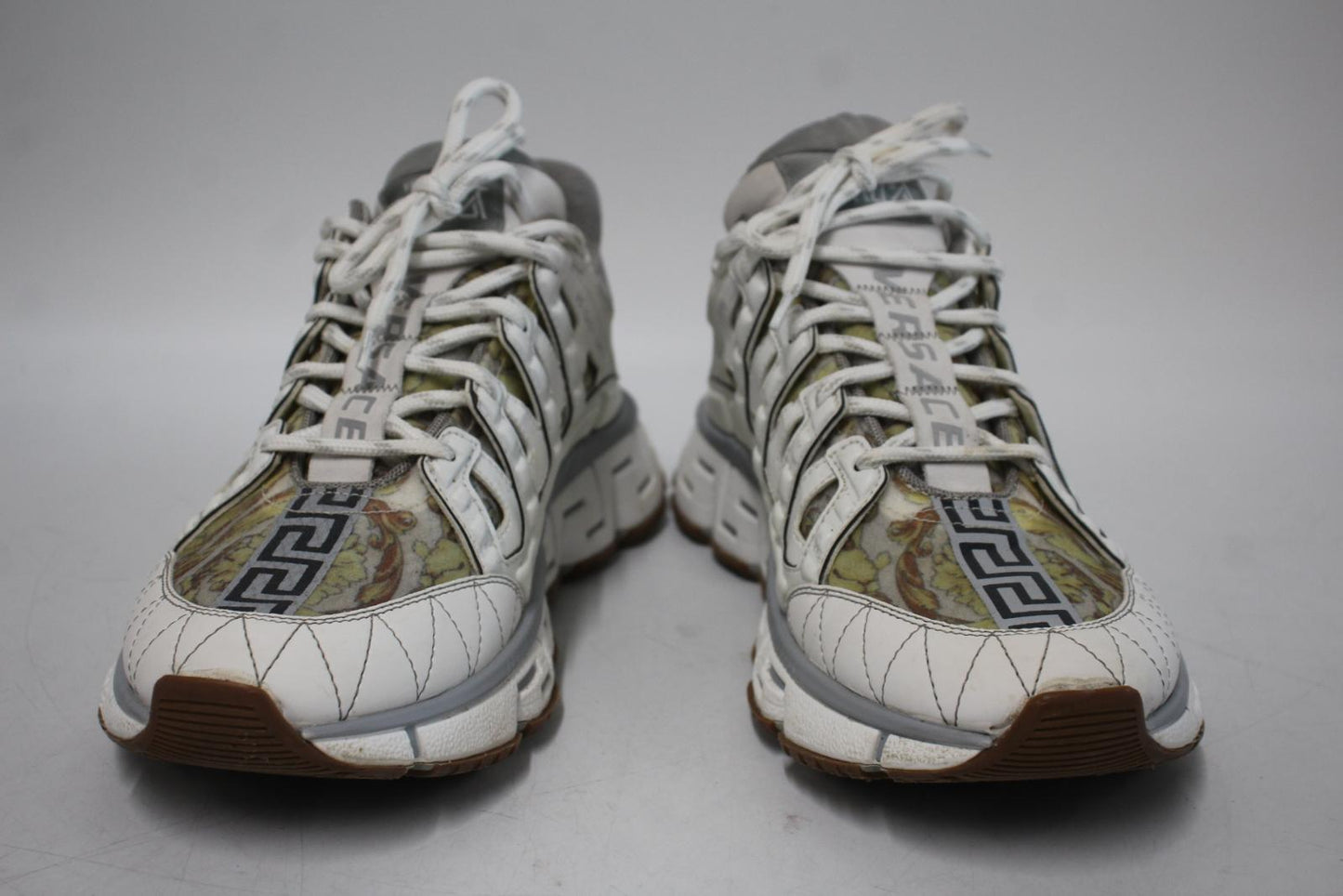 VERSACE Men's White Leather Trigreca Sneakers Trainers IT41.5 UK7.5 NEW