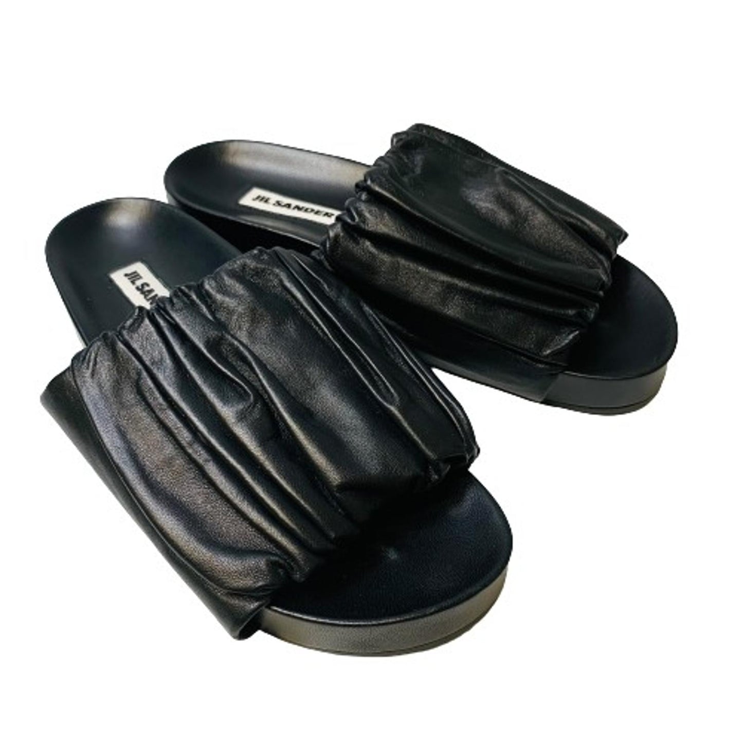 JIL SANDER Black Ladies Flat Sliders Ruched Slip On Flat Size UK 6 NEW
