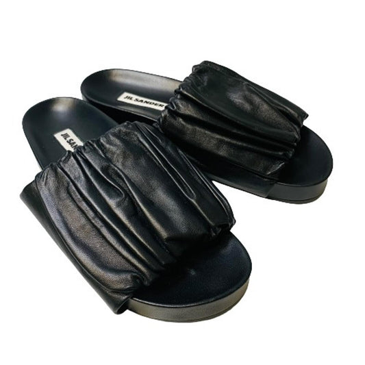 JIL SANDER Black Ladies Flat Sliders Ruched Slip On Flat Size UK 6 NEW