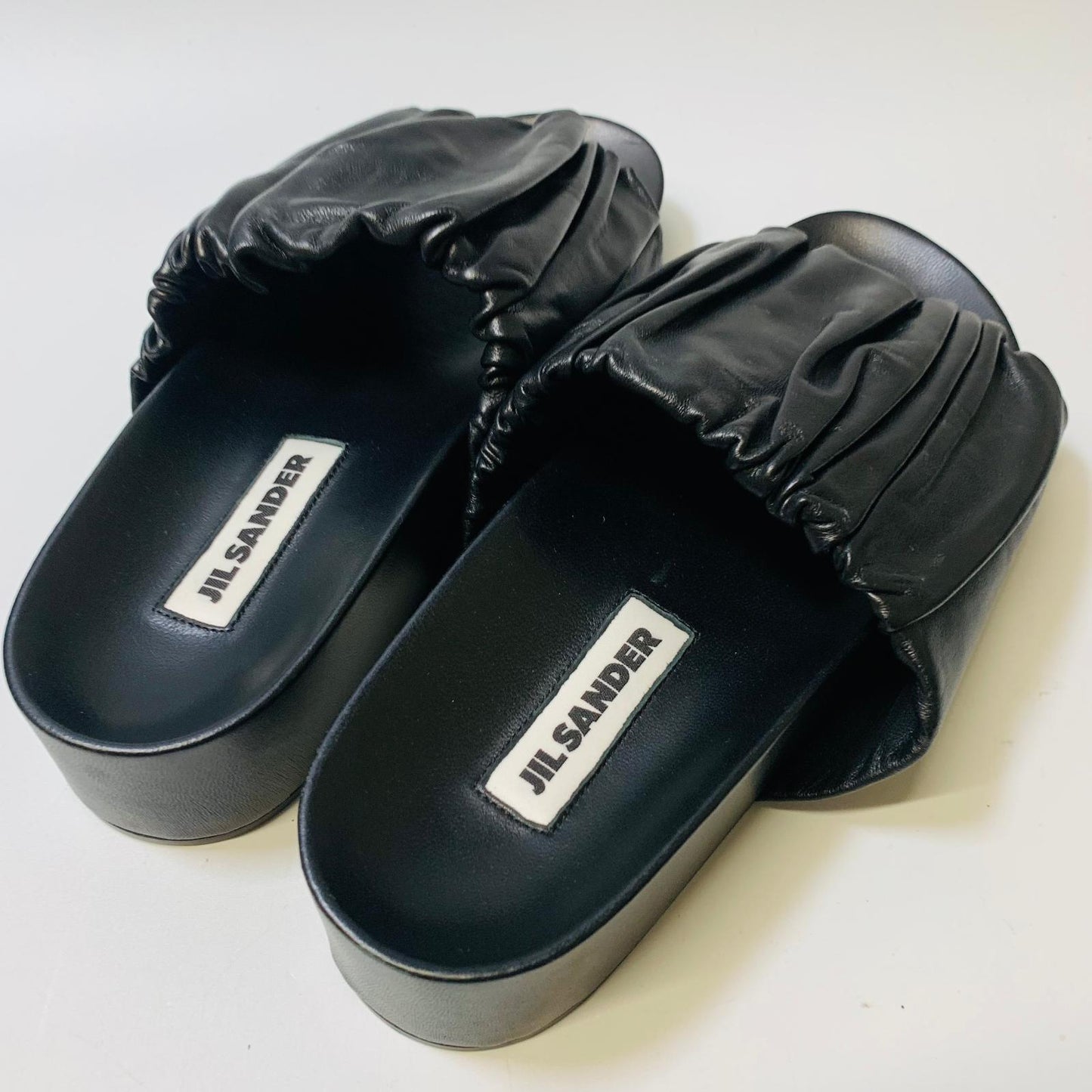 JIL SANDER Black Ladies Flat Sliders Ruched Slip On Flat Size UK 6 NEW