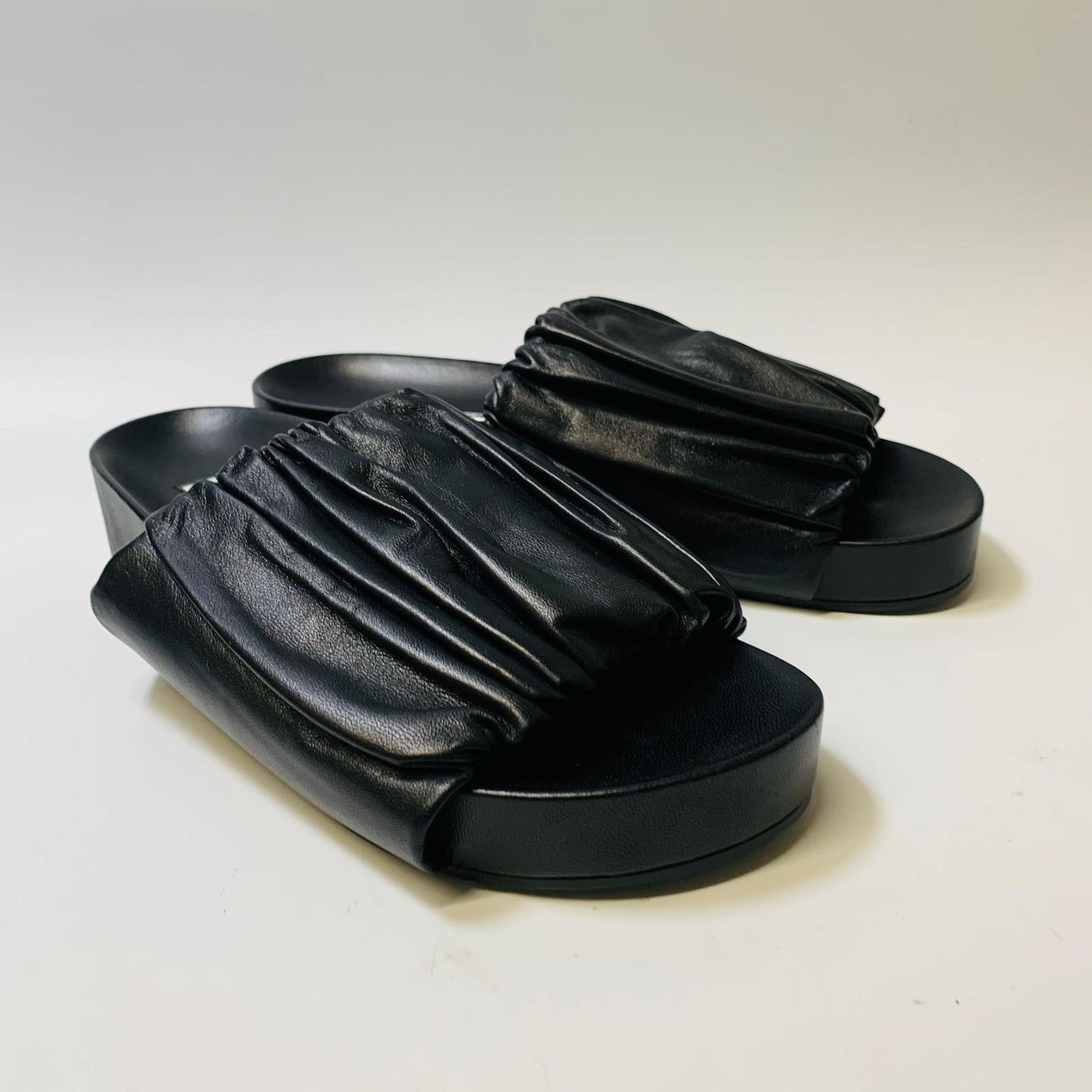 JIL SANDER Black Ladies Flat Sliders Ruched Slip On Flat Size UK 6 NEW