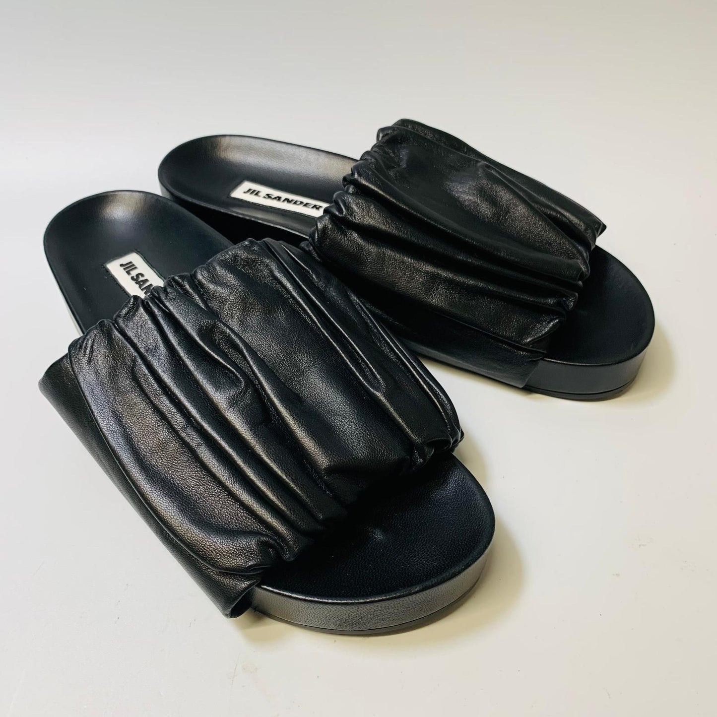 JIL SANDER Black Ladies Flat Sliders Ruched Slip On Flat Size UK 6 NEW