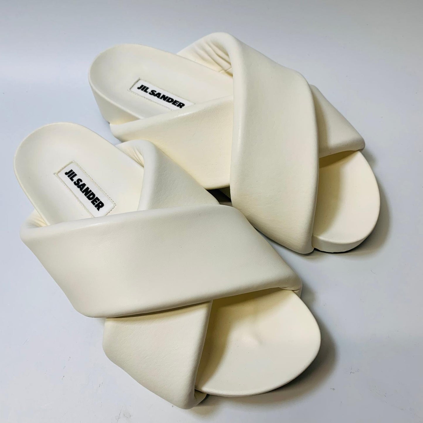 JIL SANDER White Ladies Fussbet Sandal Flat Leather Slip On Flat UK 7 NEW