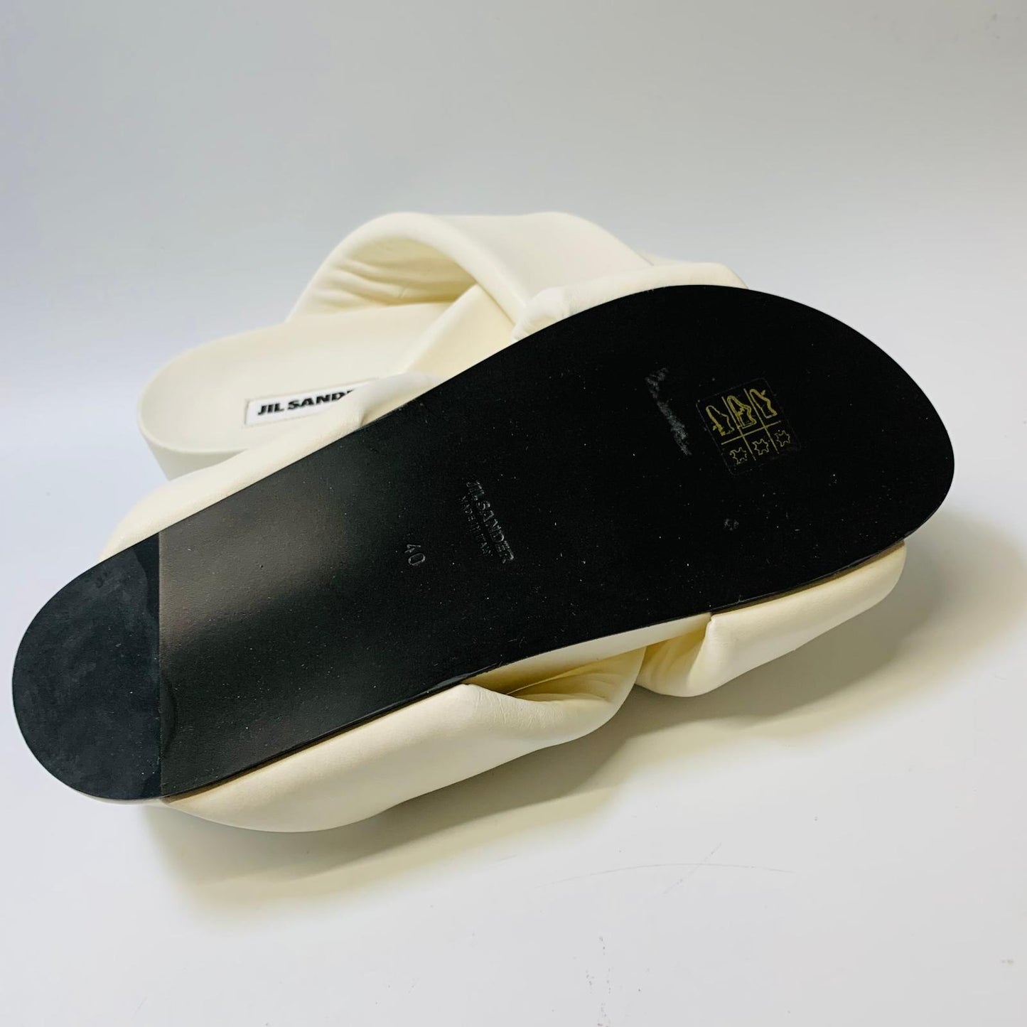 JIL SANDER White Ladies Fussbet Sandal Flat Leather Slip On Flat UK 7 NEW