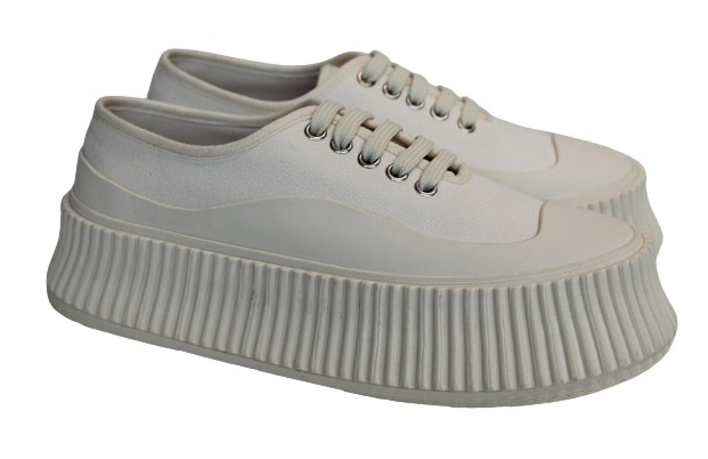 JIL SANDER Ladies Olona Canvas Flatform Sneakers Cream White EU36 UK3 NEW