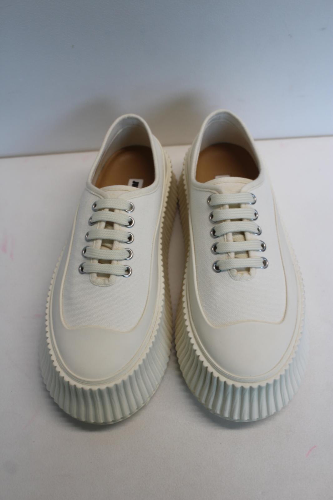 JIL SANDER Ladies Olona Canvas Flatform Sneakers Cream White EU36 UK3 NEW