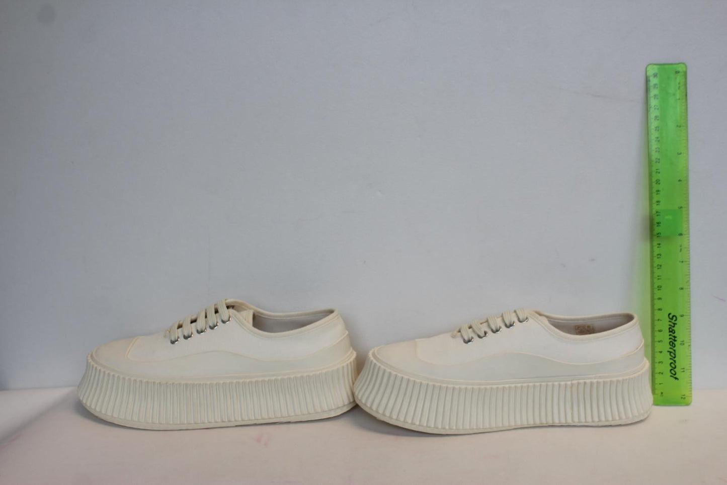 JIL SANDER Ladies Olona Canvas Flatform Sneakers Cream White EU36 UK3 NEW