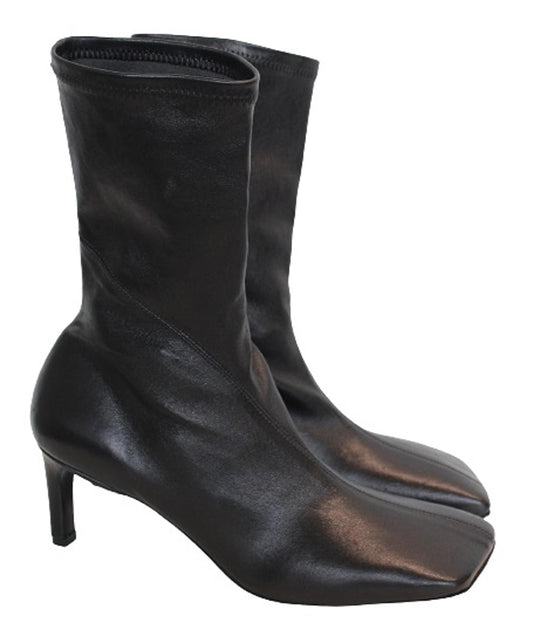 JIL SANDER Ladies Leather 70mm Square Toe Ankle Boots Black EU40 UK7 NEW