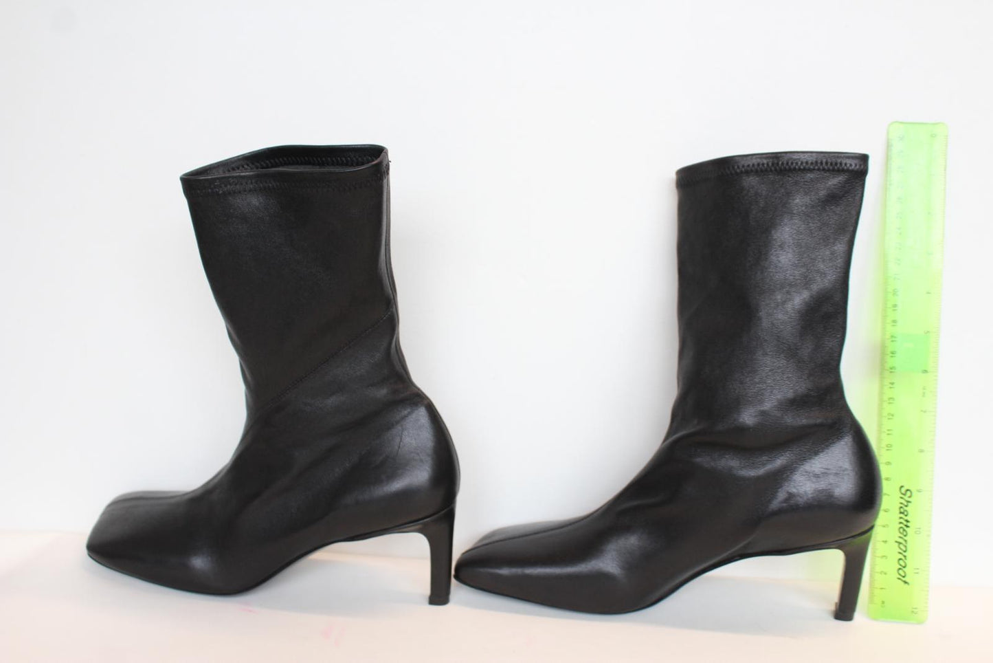 JIL SANDER Ladies Leather 70mm Square Toe Ankle Boots Black EU40 UK7 NEW