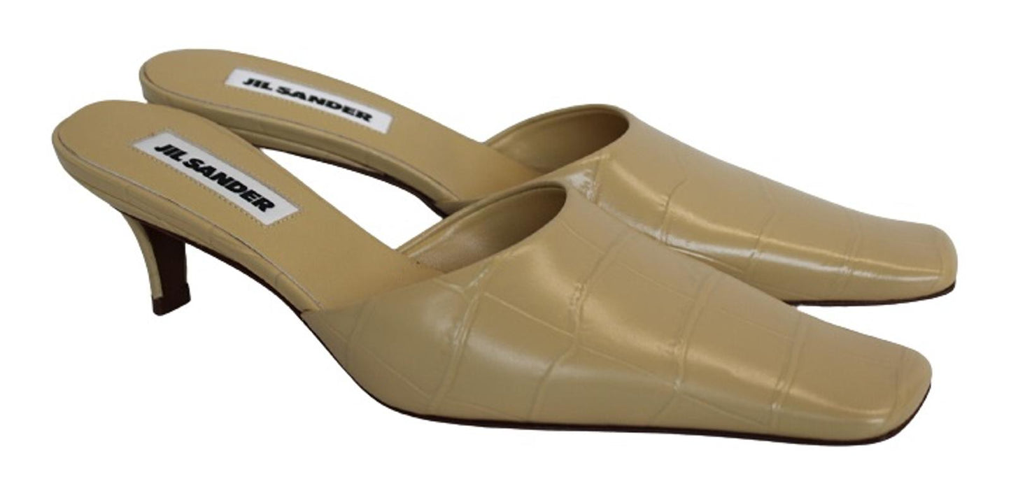 JIL SANDER Ladies 50mm Croc-Embossed Leather Mules Linen Yellow EU37 UK4 NEW