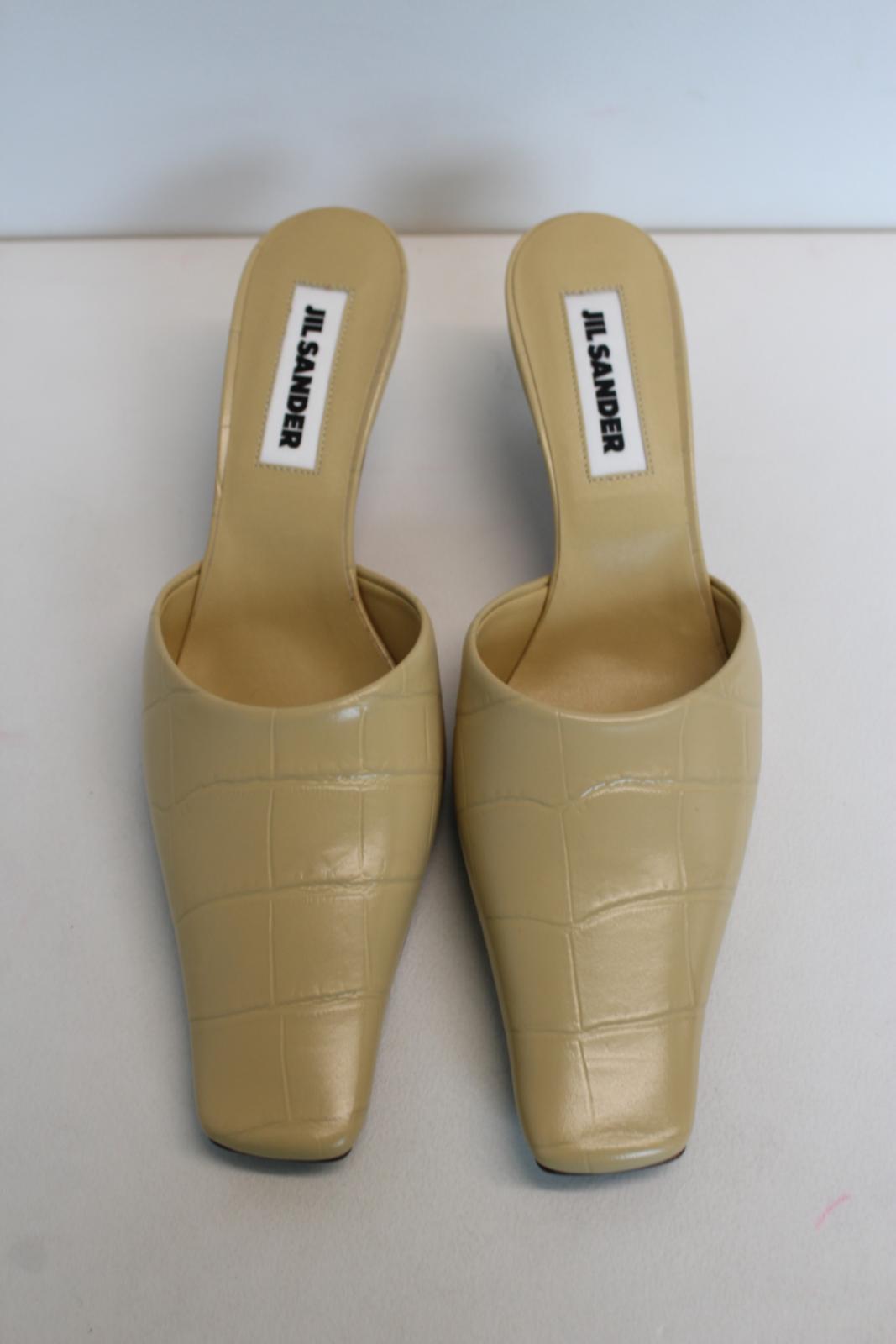 JIL SANDER Ladies 50mm Croc-Embossed Leather Mules Linen Yellow EU37 UK4 NEW
