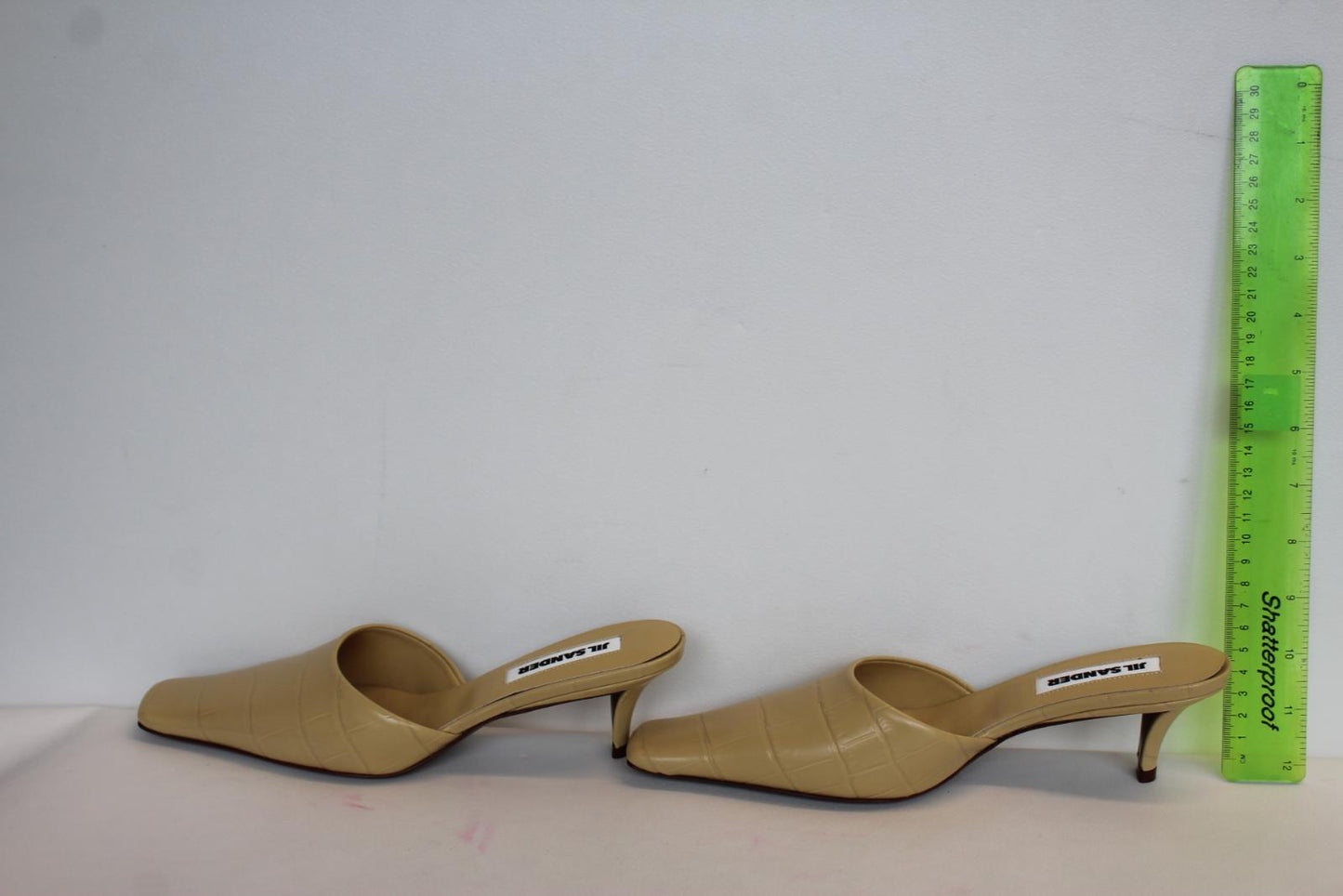 JIL SANDER Ladies 50mm Croc-Embossed Leather Mules Linen Yellow EU37 UK4 NEW
