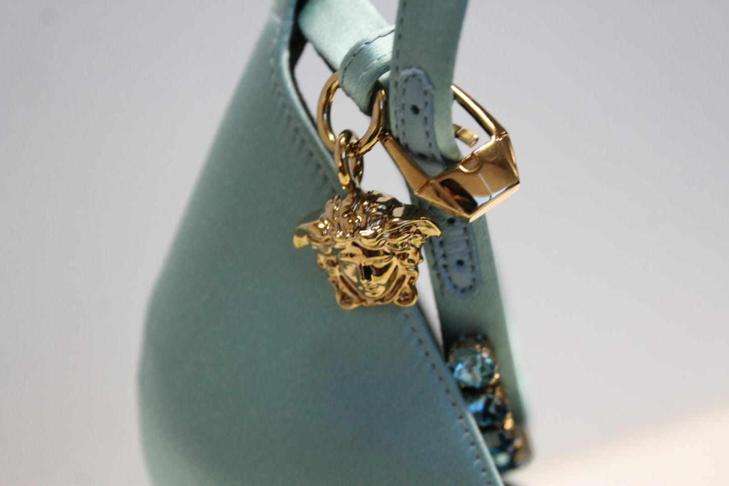 VERSACE Ladies Medusa Aevitas 155 Satin Platform Pumps Light Blue EU37 UK4 NEW
