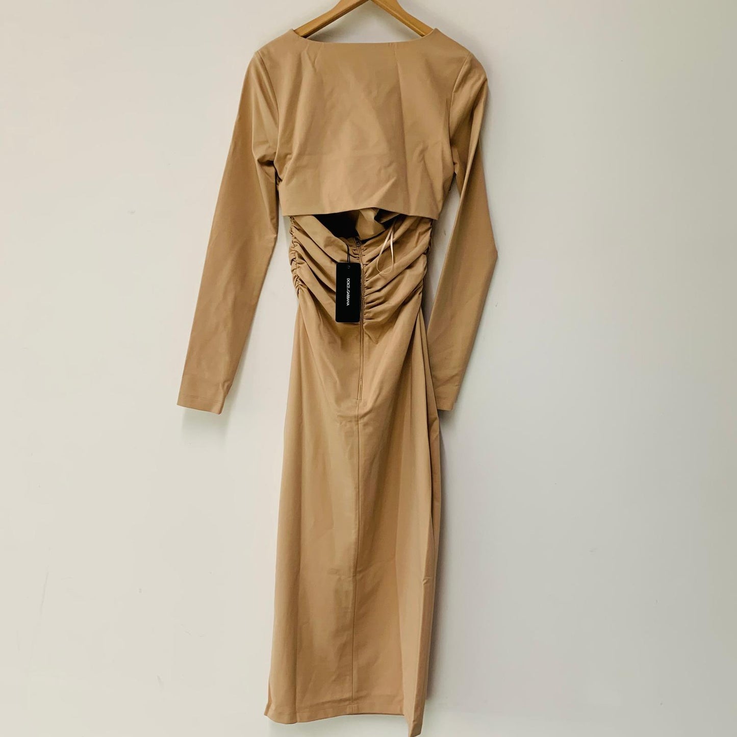 DOLCE & GABBANA Beige Ladies Long Sleeve V-Neck Bodycon Dress Size UK 8 NEW
