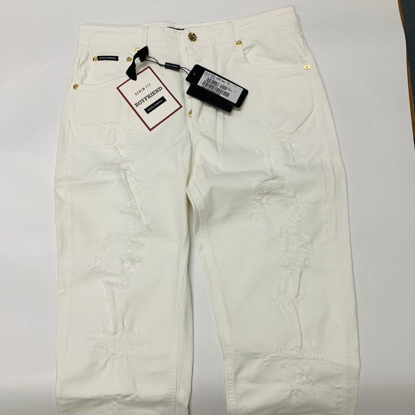 DOLCE & GABBANA White Ladies Denim Fit Boyfriend Straight Jeans W32 L29 NEW