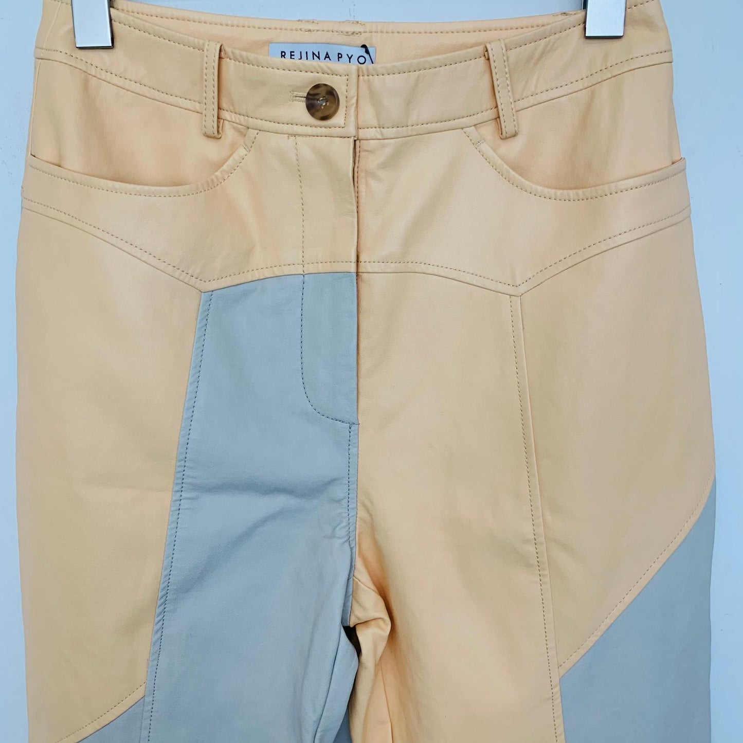 REJINA PYO Orange Ladies Leather Panel Patch Dress Pants Trousers UK 8 NEW