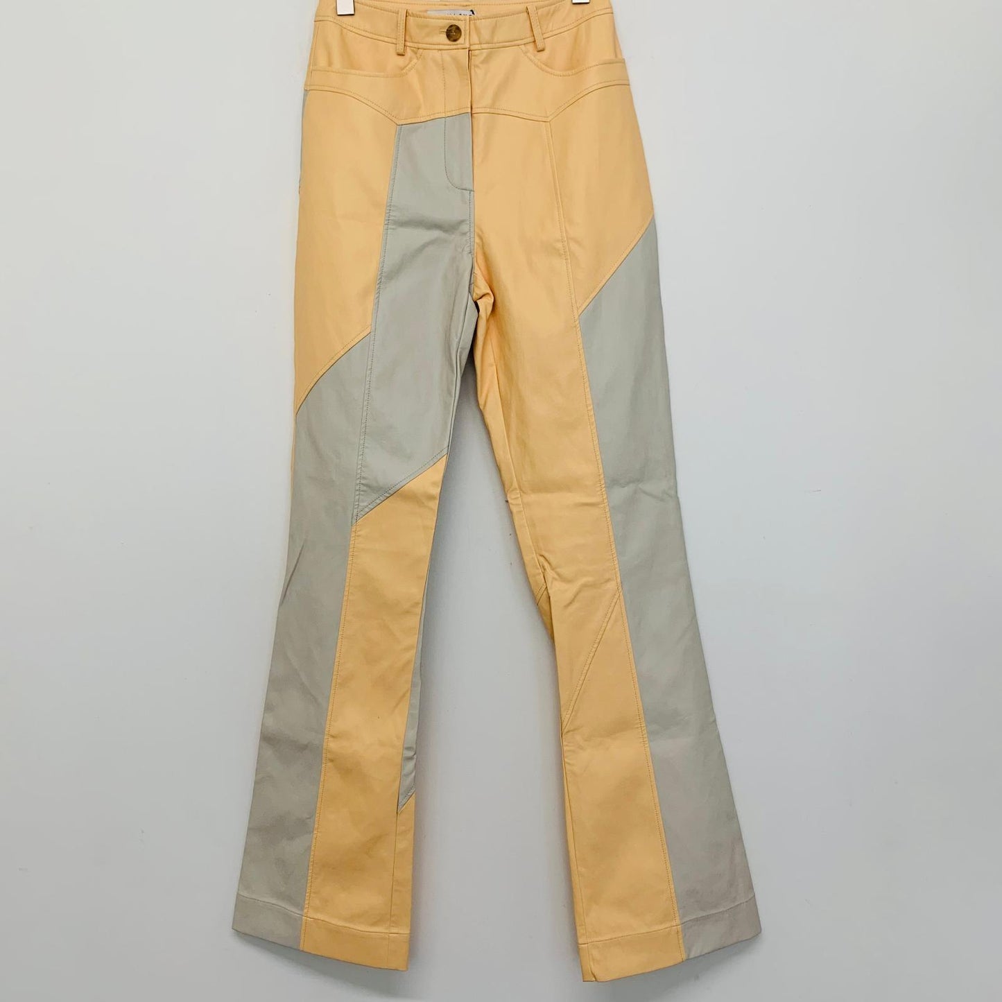REJINA PYO Orange Ladies Leather Panel Patch Dress Pants Trousers UK 8 NEW