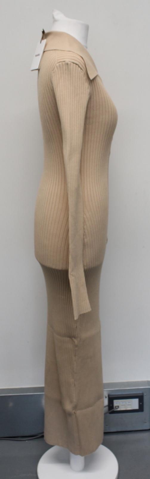 NANUSHKA Ladies Bennie Desert Dust Beige Zip Ribbed Fitted Midi Dress S BNWT