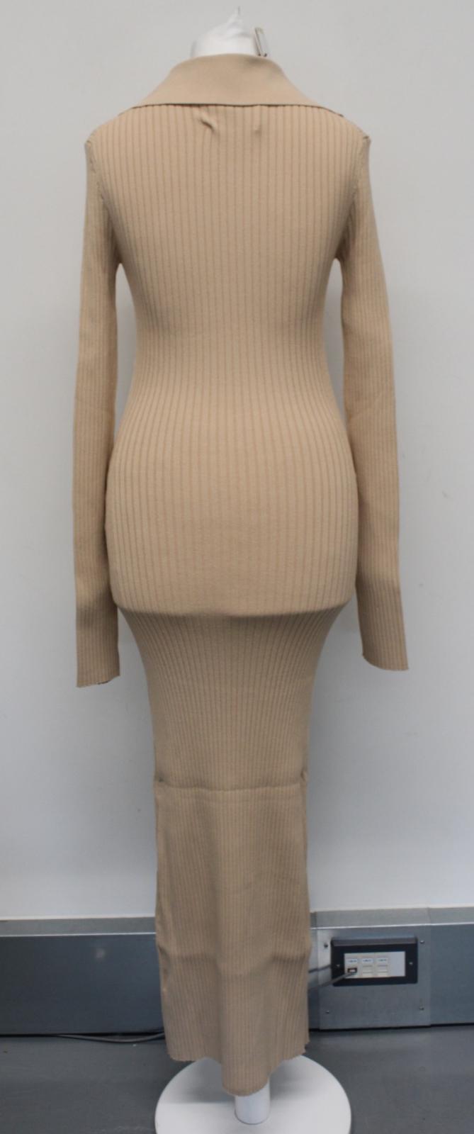 NANUSHKA Ladies Bennie Desert Dust Beige Zip Ribbed Fitted Midi Dress S BNWT