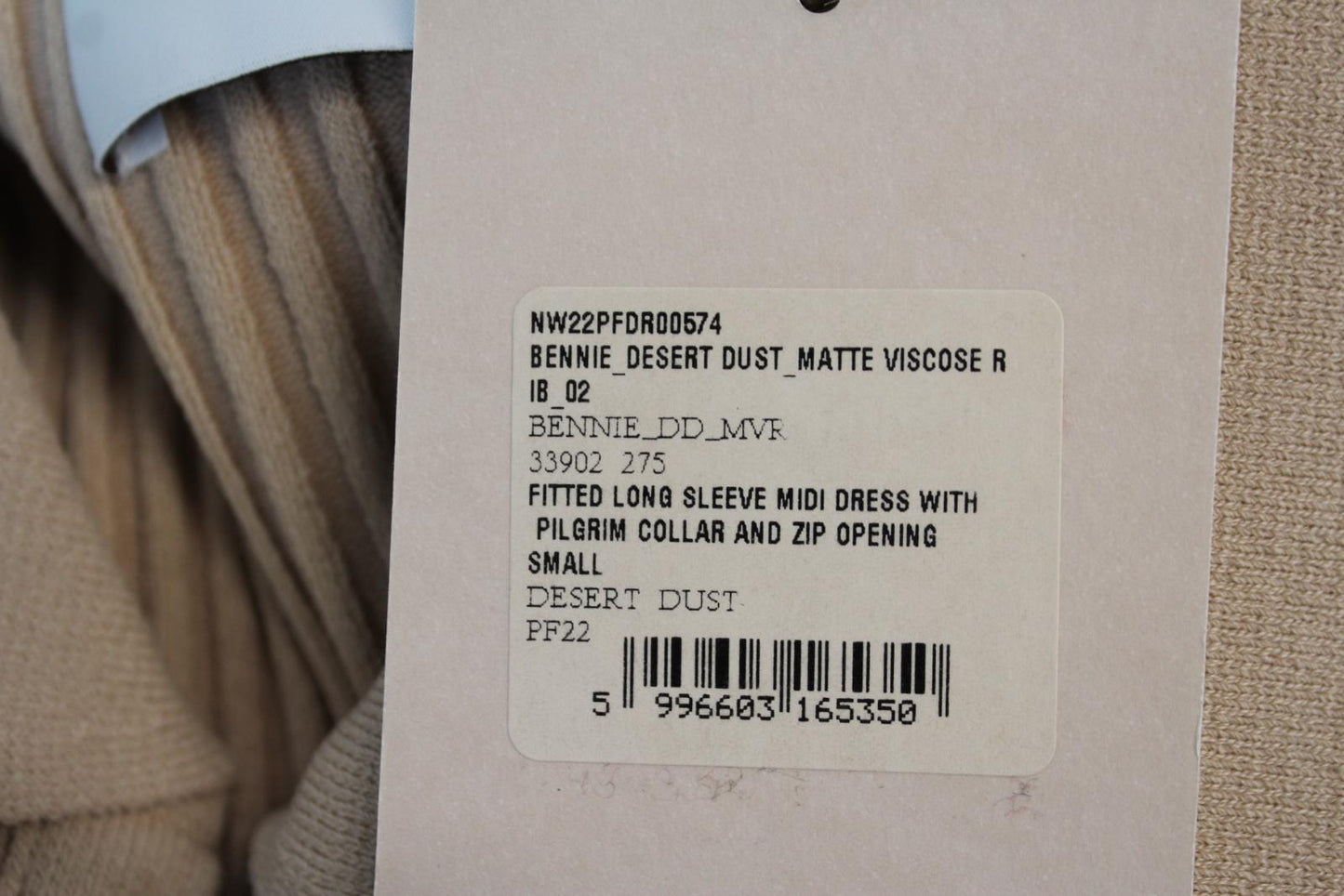 NANUSHKA Ladies Bennie Desert Dust Beige Zip Ribbed Fitted Midi Dress S BNWT