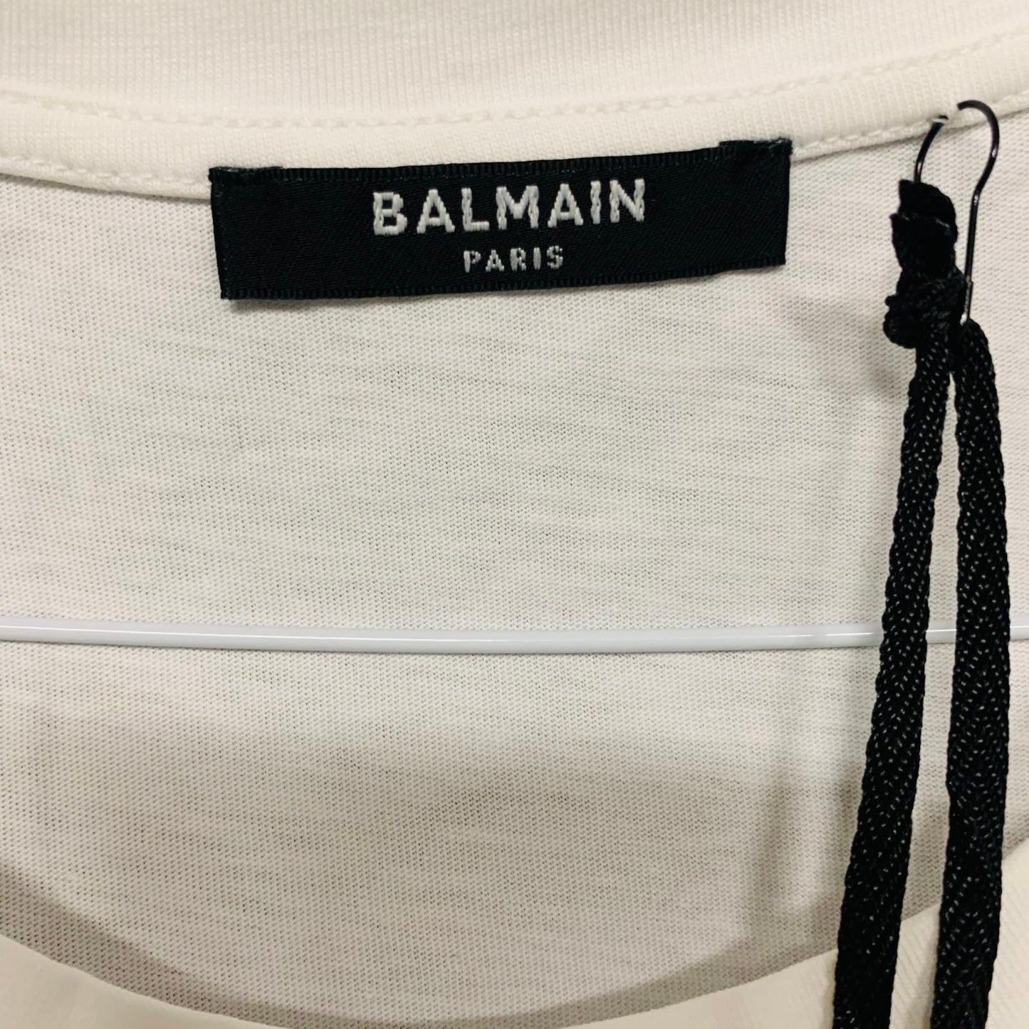 BALMAIN Men's Classic White Flock Small-Logo Tee Cotton T-Shirt Top L NEW