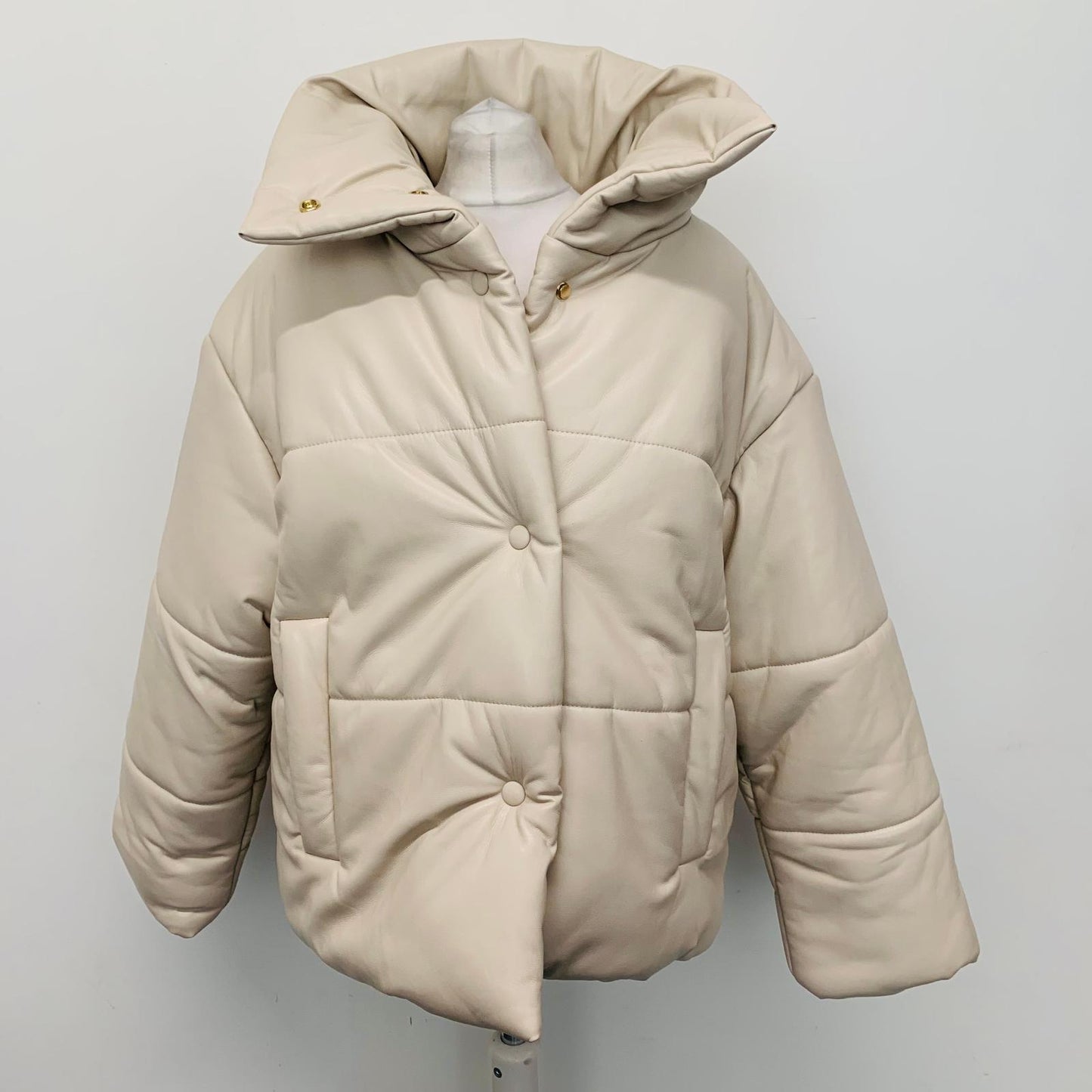 NANUSHKA Ladies Beige Vegan Faux Leather Cotton Coat Puffer Jacket M NEW