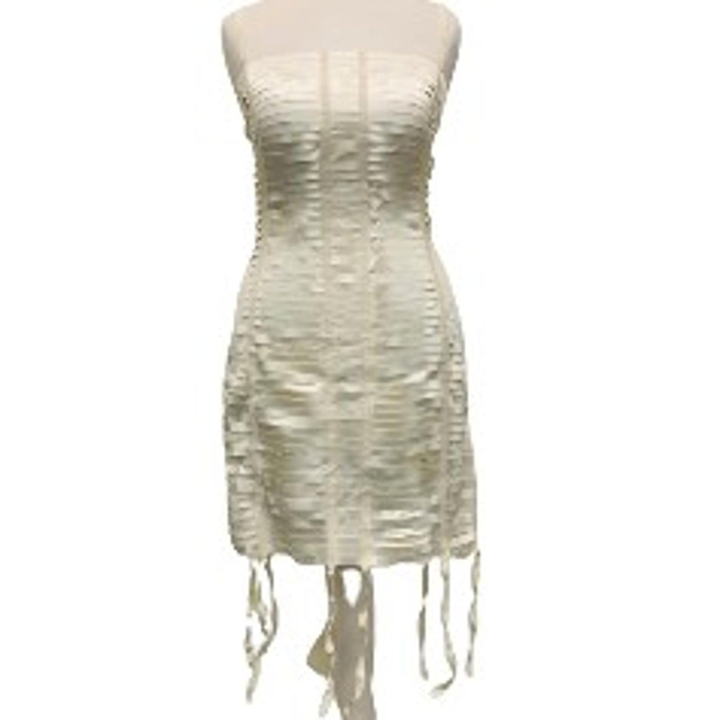 Givenchy Ladies Yellow Rib Effect Strips Polyester Dress Bodycon 34 UK NEW