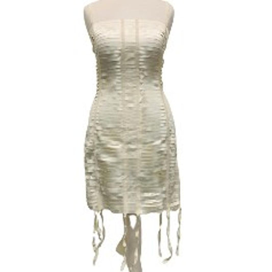 Givenchy Ladies Yellow Rib Effect Strips Polyester Dress Bodycon 34 UK NEW