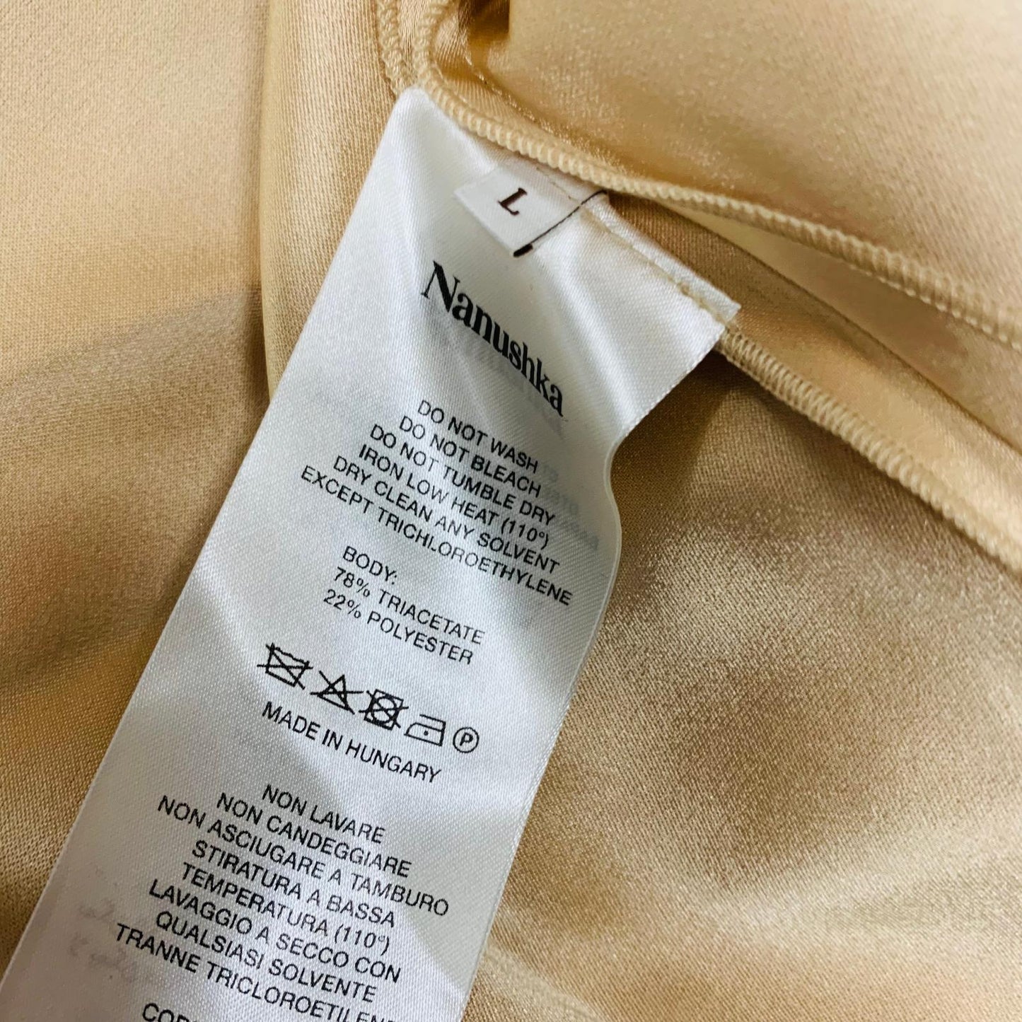NANUSHKA Ladies Gold Doris Sweet Bow Triacitate Slip Dress L NEW