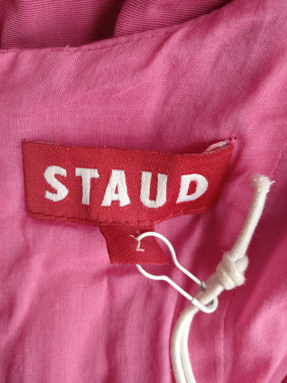 STAUD Ladies Pink Cotton Blend Square Neck Portrait Midi Dress Size US2 UK6 NEW