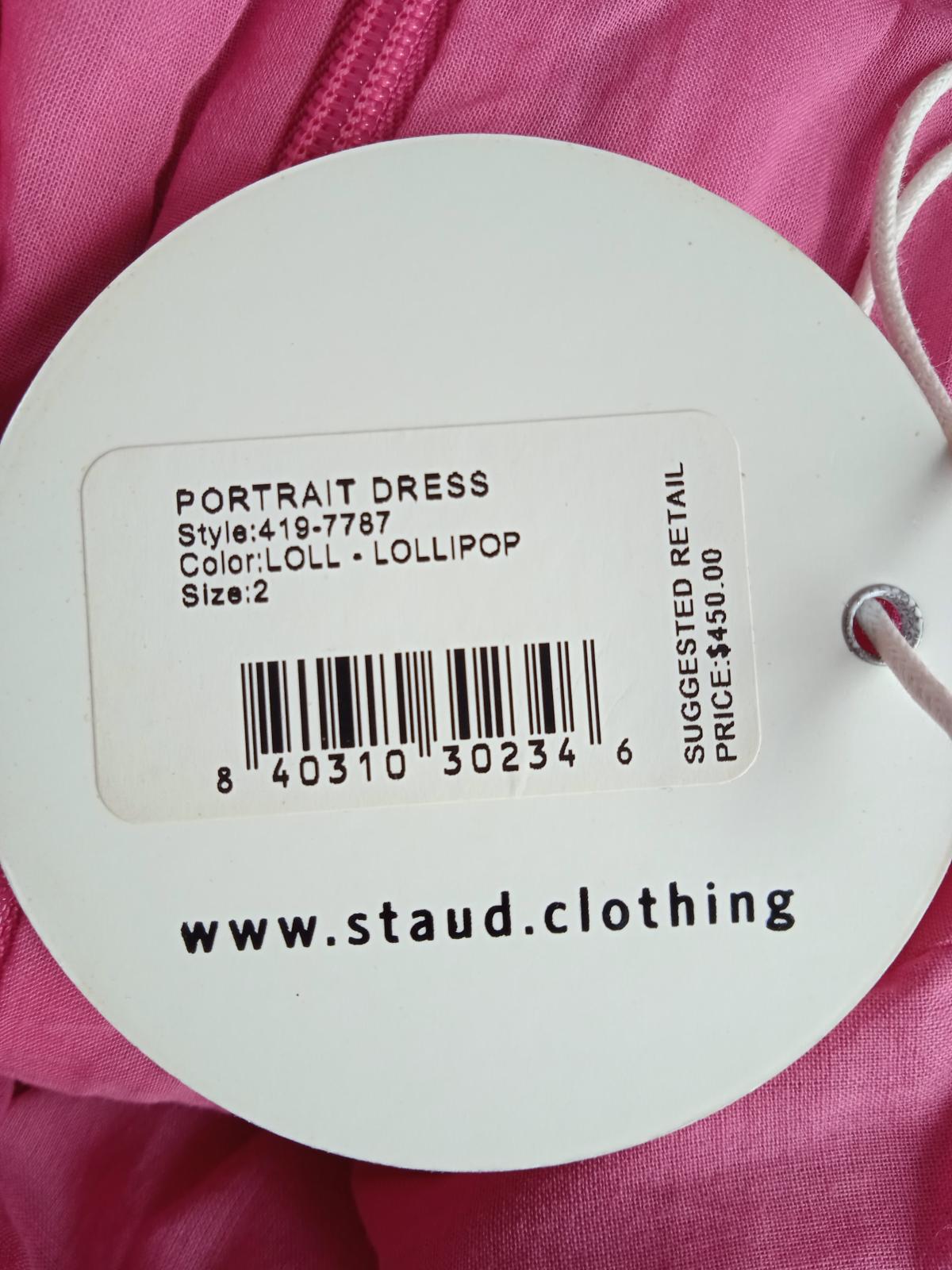 STAUD Ladies Pink Cotton Blend Square Neck Portrait Midi Dress Size US2 UK6 NEW