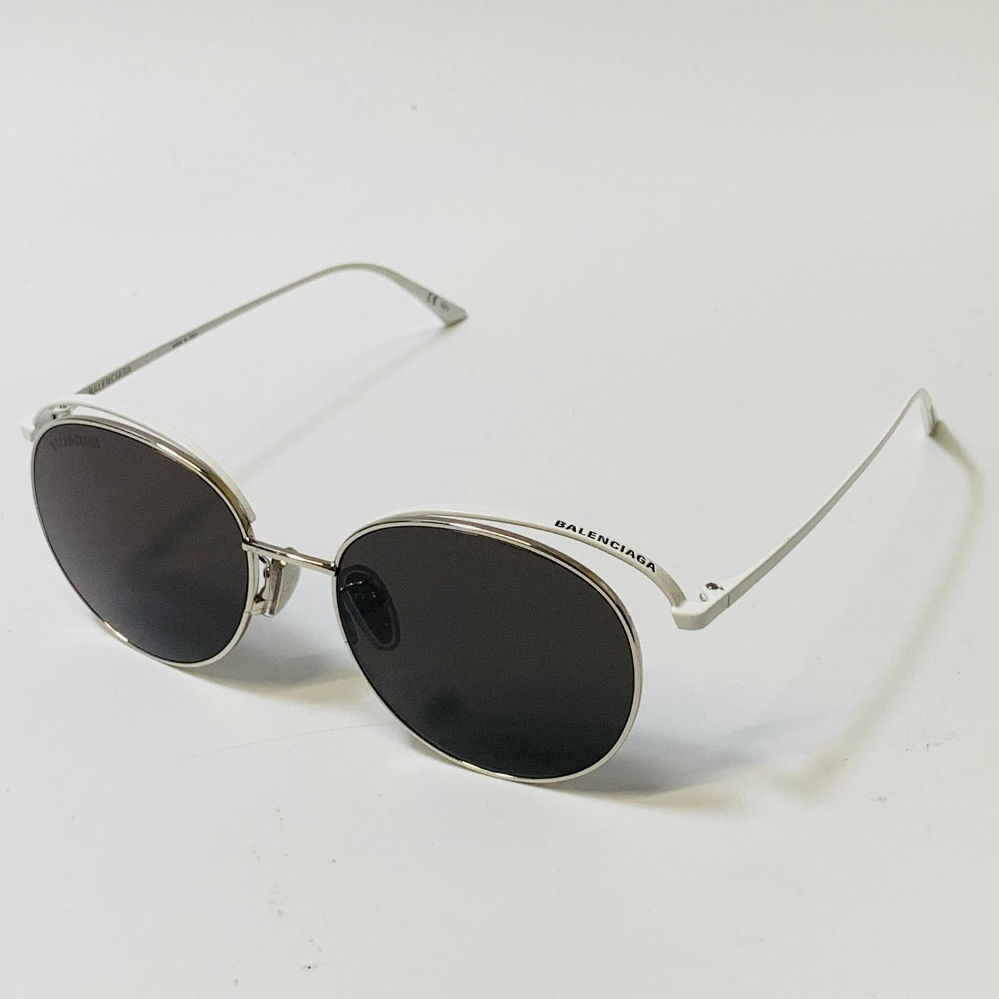 BALENCIAGA White Men's Metal Oval Double Framing Sunglasses NEW