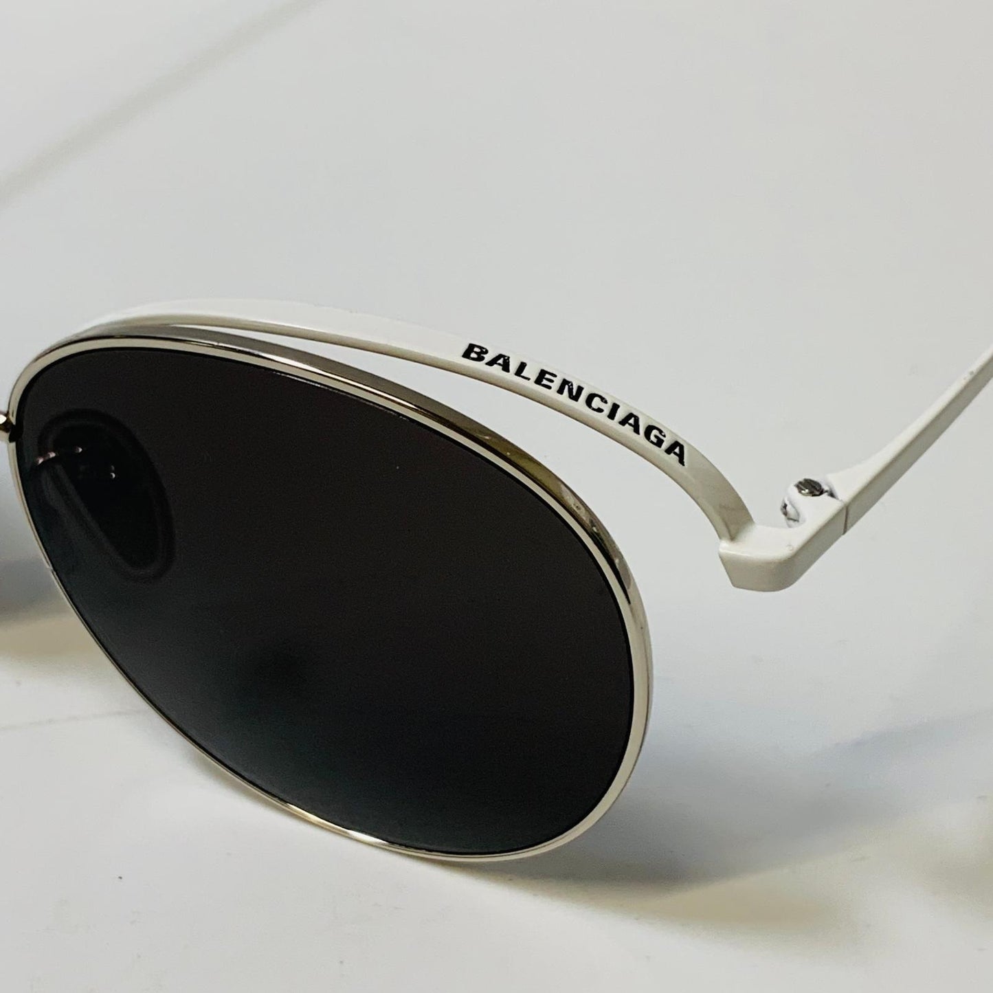BALENCIAGA White Men's Metal Oval Double Framing Sunglasses NEW