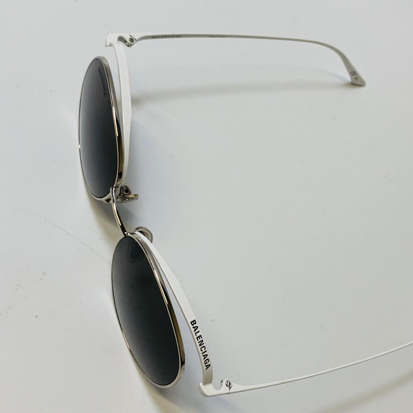 BALENCIAGA White Men's Metal Oval Double Framing Sunglasses NEW