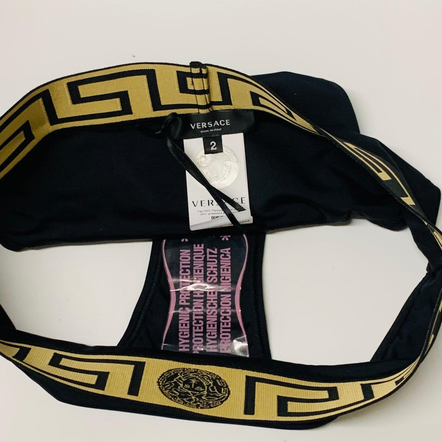 VERSACE Black Ladies  Bikini Bottoms Bikini Medusa Greca Jacquard Swimwear S NEW