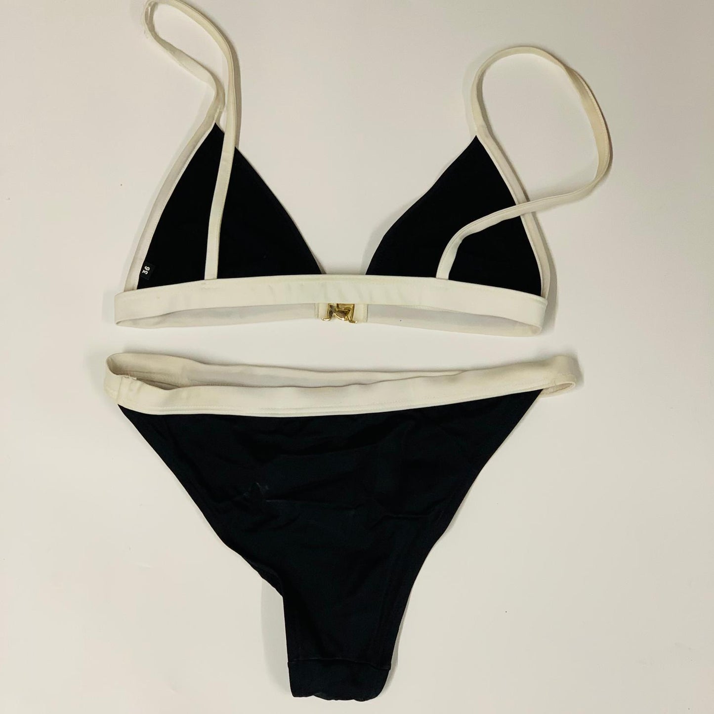 BALMAIN Black Ladies  Swimming Costumes Bikini White Trimmed Classic XS NEW