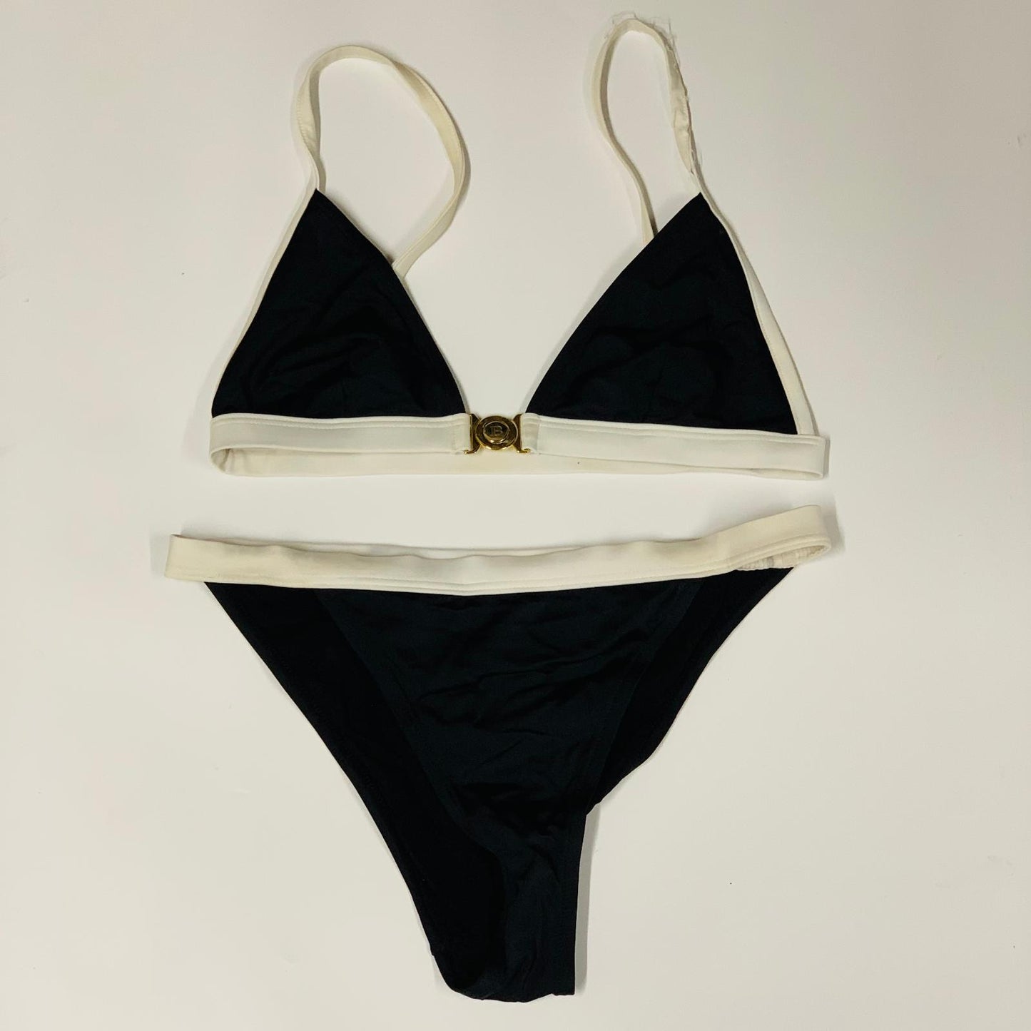 BALMAIN Black Ladies  Swimming Costumes Bikini White Trimmed Classic XS NEW