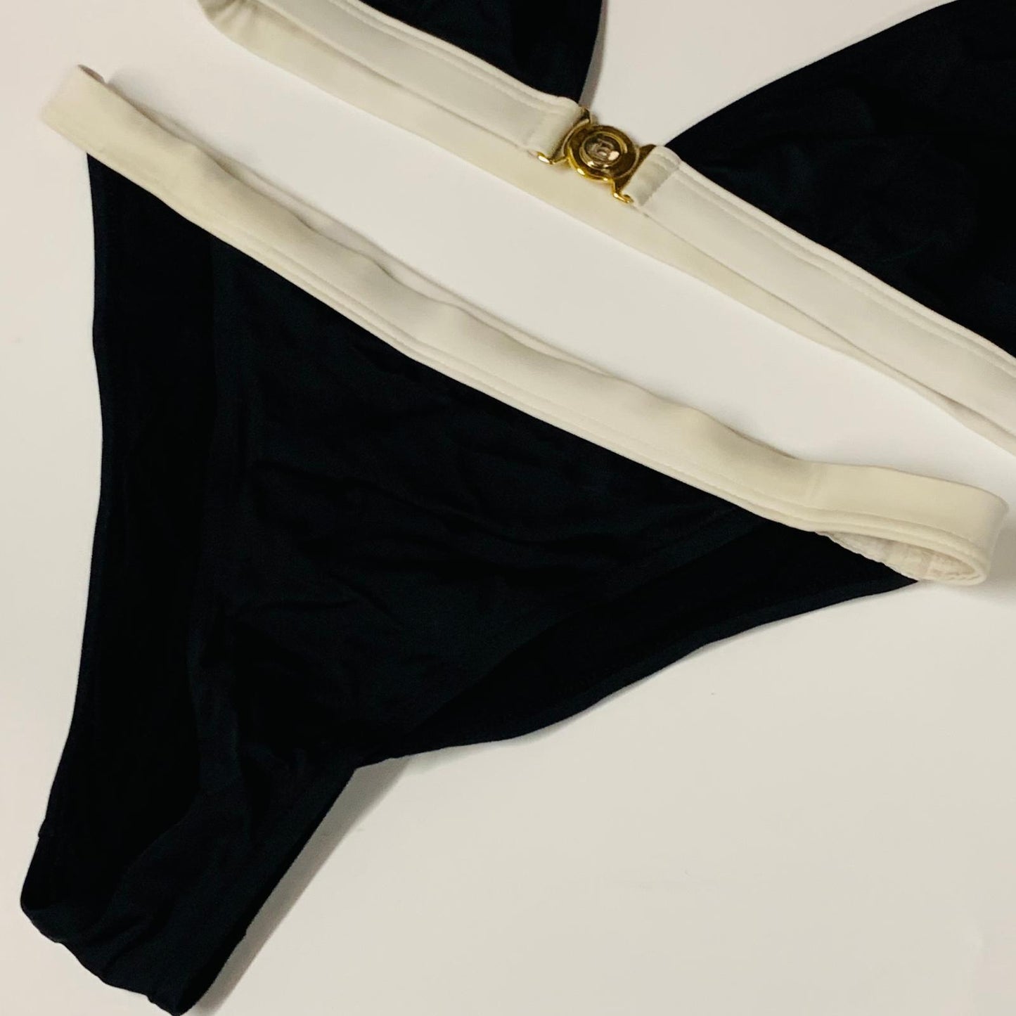 BALMAIN Black Ladies  Swimming Costumes Bikini White Trimmed Classic XS NEW