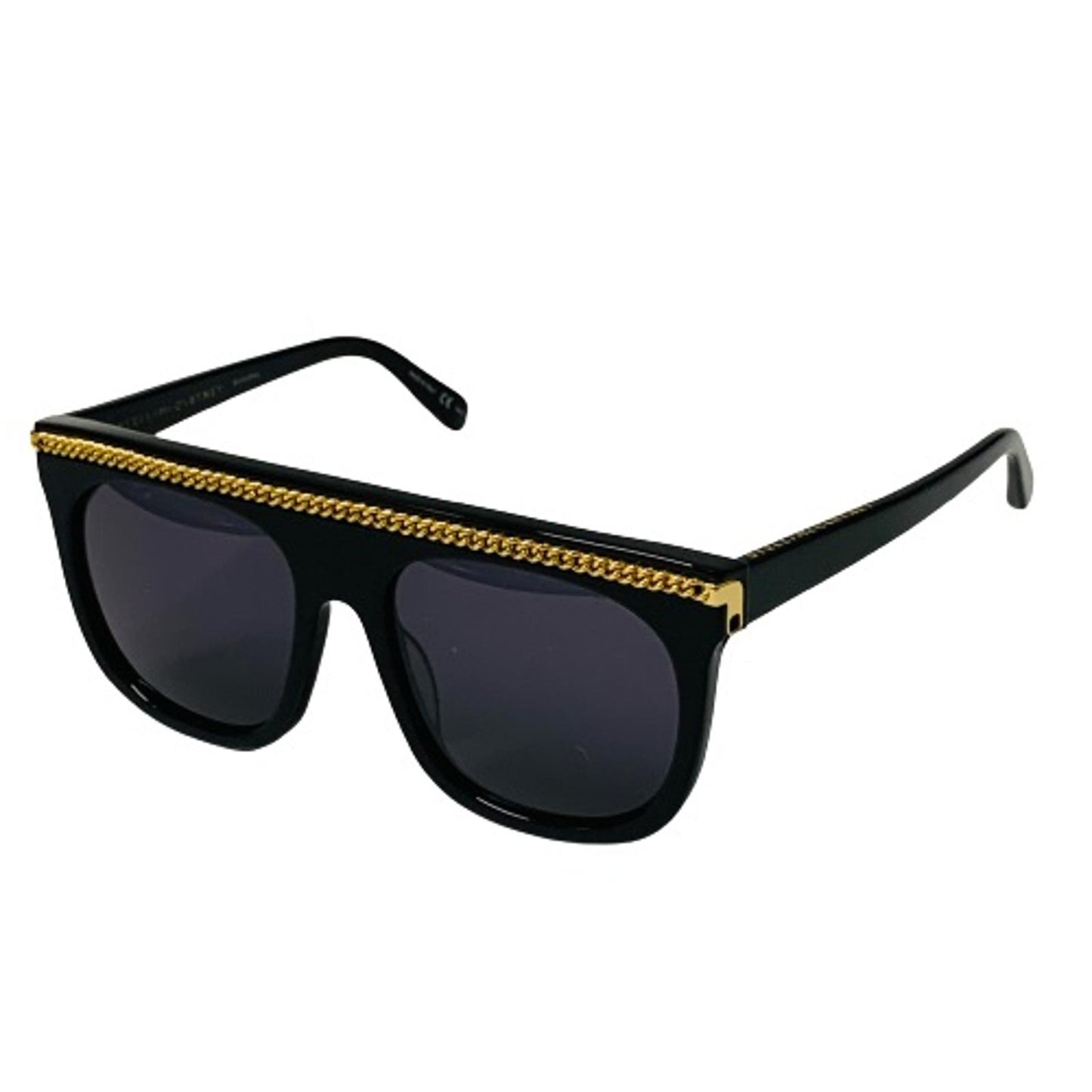 STELLA MCCARTNEY Black Ladies  Rectangular Sunglasses D-Frame Gold Trim NEW